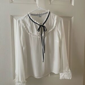 Black & White Ruffle Peasant Bow Blashe Top Vintage Brand